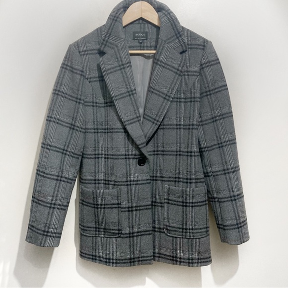 Bardot Wool Blend Plaid Blazer Grey Size Small Oversized - Picture 2 of 12